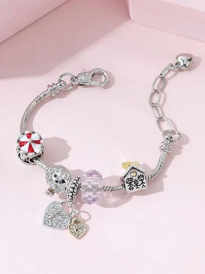 Kids Jewelry | Fashion Kids Jewelry | SHEIN USA Pandora Kids, Kids Bracelets, Rhinestone Heart, Kids Jewelry, Heart Charm Bracelet, Pandora Charms, Heart Charm, Pandora Charm Bracelet, Kids Fashion