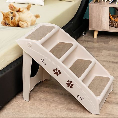 Tangkula Folding Plastic Pet Steps, 4 Steps Dog Stairs for High Beds, Indoor Outdoor Pet Steps For Bed, Dog Stairs For Bed, Pet Ramp, Dog Stairs, Pet Stairs, Cat Steps, High Beds, Pet Steps, Dog Steps