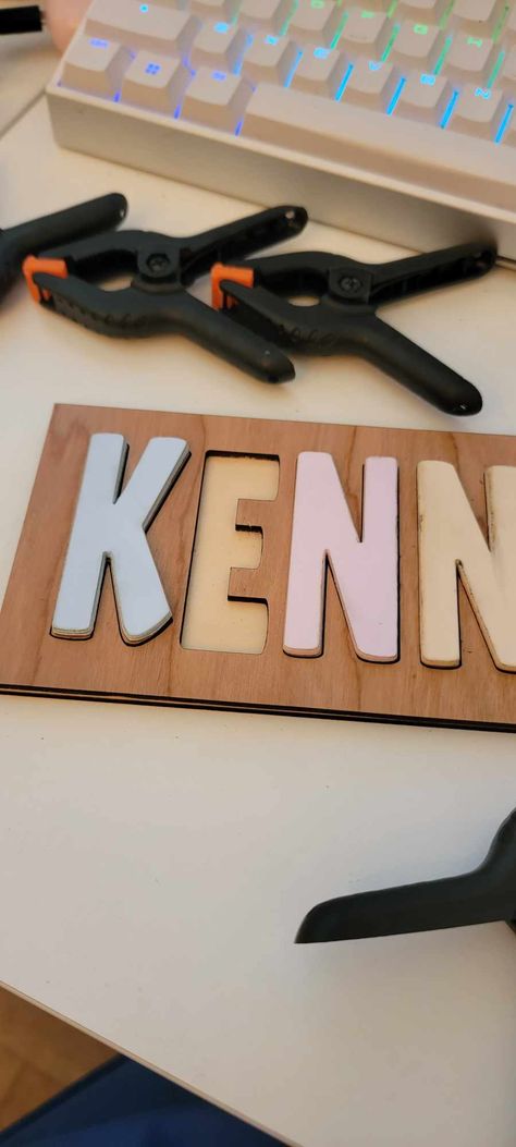 Personalized Name Puzzle - Easy Wooden Toy Glowforge Project Glowforge Christmas Projects, Kids Playroom Storage, Puzzle Logo, Kids Puzzles, Best Educational Toys, Jigsaw Puzzles For Kids, Personalized Puzzles, Lighting Sconces, Neon Decor