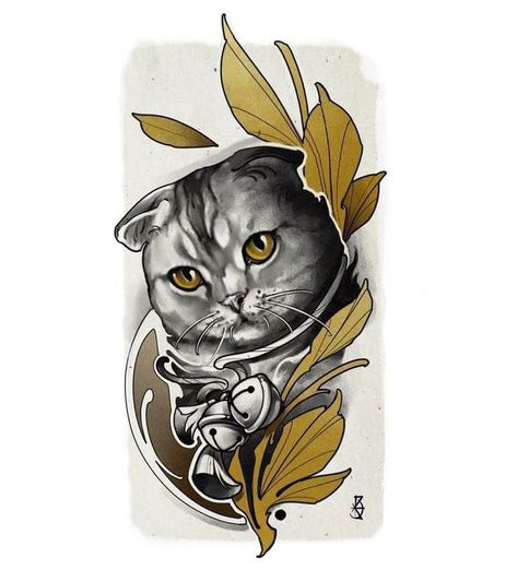 Neo Traditional Art, Neo Tattoo, Tier Tattoo, Traditional Tattoo Inspiration, Framed Tattoo, Black Cat Tattoos, Animal Illustration Art, Doodle Tattoo, Cat Tattoo Designs