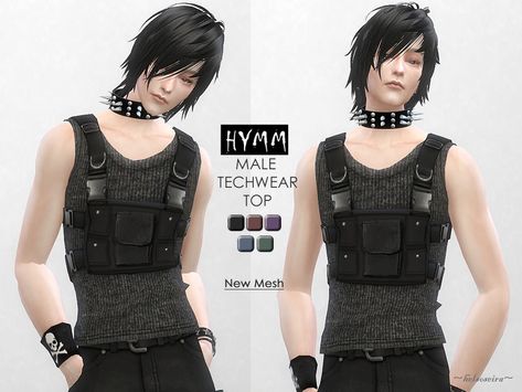 Helsoseira's HYMM - Male Tech Wear Top Sims 4 Techwear Male Cc, The Sims 4 Cc Techwear, Sims 4 Techwear, Skater Boy Clothes, Male Techwear, Harajuku Fashion Male, Gothic Male, Sims4 Mod, Sims 4 Cc Goth