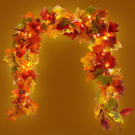 【Vivid Garland Package】It contains one maple leaf garland approximately 5.8ft (with fruit) and the other approximately 5.8ft (fruitless), with a total length of approximately 11.6ft. Each fall decor comes with 2 wreaths and 4 hooks. Also includes 2 light strips,each light strip is about 9.8ft long and contains 30 fairy string lights. Indoor Home Wedding, Plant For Indoor, Wedding Fireplace, Vine Decoration, Outdoor Lantern Lighting, Led Fairy String Lights, Christmas Decorations Garland, Hanging Vines, Halloween Wall Decor