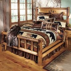 Yosemite Log Bed - Queen Cabin Decorating Ideas, Log Bedroom Furniture, Western Bed, Barnwood Bed, Log Bedroom, Western Cabin, Western Bedrooms, Brown Furniture Bedroom, Cabin Decorating