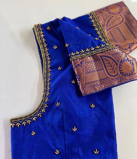 Blue Blouse Designs Simple, Blue Aari Blouse Designs, Simple Aari Work Blouse Design For Pattu Saree With Border, 800 Rs Aari Blouse Design, Blue Blouse Aari Work Designs, Blue Aari Work Blouse, 500 Rs Aari Work Design, 1000 Rs Aari Work Design, Basic Blouse Designs