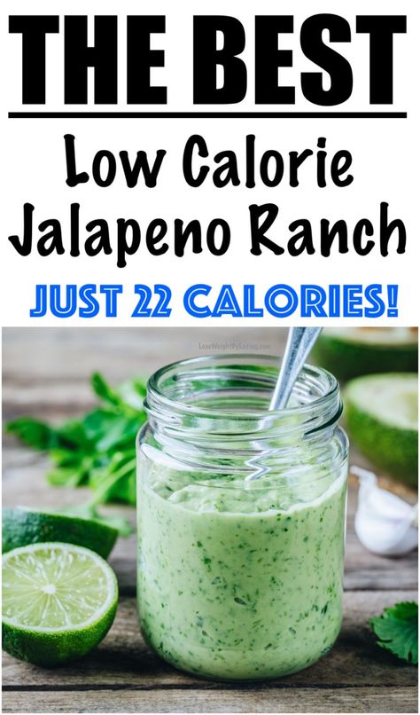 Homemade Jalapeño Ranch Dressing Recipe {Just 22 Calories} Homemade Jalapeno Ranch Dressing, Jalapeño Ranch Dressing, Healthy Ranch Dressing Recipe, Low Calorie Salad Dressing, Low Calorie Sauces, Jalapeño Ranch, Jalapeno Ranch Dressing, Healthy Dressing Recipes, 500 Calories Recipes