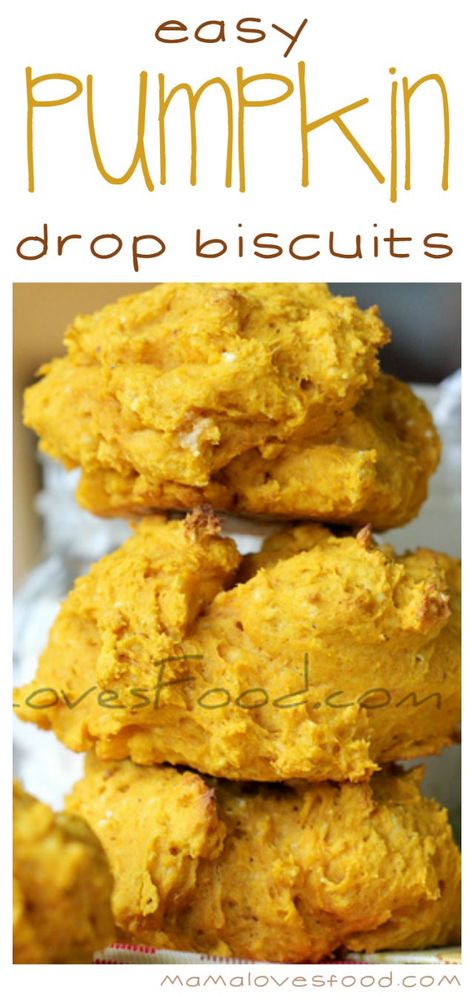 Easy Pumpkin Drop Biscuits Pumpkin Biscuits, Easy Breakfast Treats, Easy Drop Biscuits, Canned Pumpkin Recipes, Drop Biscuits Recipe, Autumn Treats, Bread Biscuits, Clean Breakfast, Recipes Pumpkin