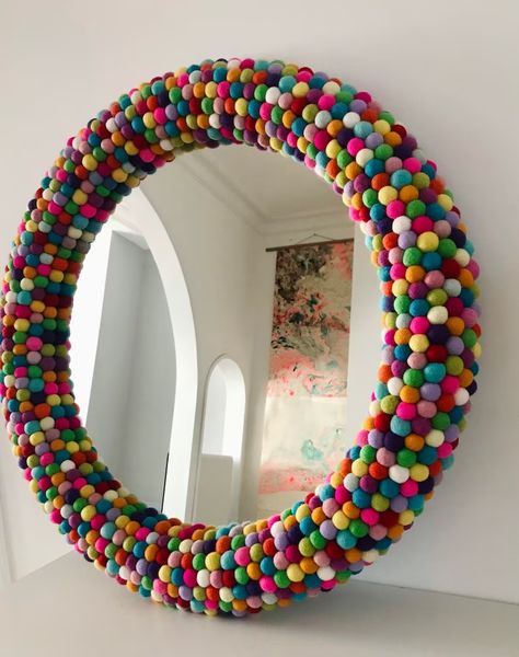 27 Rainbow Pom Pom Statement Mirror Unique Wall Mirror. - Etsy Czech Republic Unique Mirror Frame, Unique Wall Mirror, Nursery Mirror, Large Round Wall Mirror, Rainbow Pom Pom, Mirror Unique, Statement Mirror, Modern Holiday Decor, Tea Gift Box