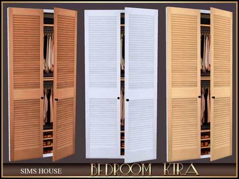 BUILT-IN WARDROBE KIRA'S BEDROOM | Patreon Sims 4 Closet Door Cc, Sims 4 Door Cc, Accordion Doors, Sims House Design, Los Sims, Closet Door, Bedroom Wardrobe, Sims 4 Build, Cc Sims