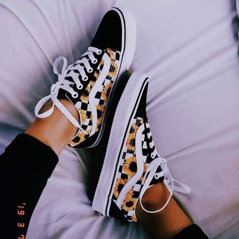 White Vans, Old Skool, Sunflower, Yellow, Sneakers, White, Black