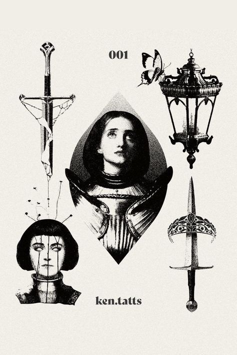 Joan Of Art Tattoo Traditional, Joan Of Arc Art Tattoo, Joan Of Arc Tat, Joan Of Arc Traditional Tattoo, Pointalism Tattoos, Blackwork Tattoo Flash Sheet, Joan Of Art Tattoo, Joan Of Arc Art, Blackwork Tattoo Flash