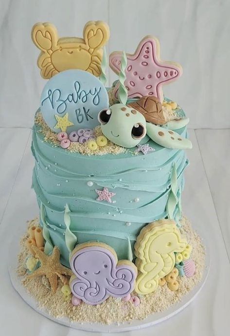 Turtle Baby Shower Cake, Ocean Birthday Cakes, Turtle Baby Shower, Baby Shower Cakes Girl, Ocean Birthday, Kids Cakes, Girl Cakes, Kids Cake, Baby Shower Cakes