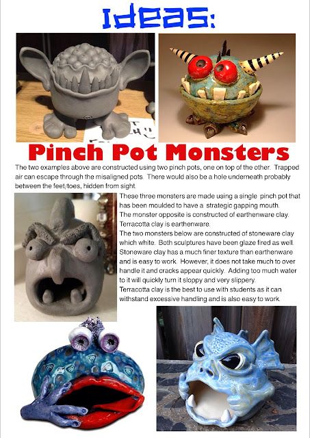 Pinch Pot Monsters, Clay Therapy, Clay Pinch Pots, High School Ceramics, Paper Techniques, Clay Projects For Kids, Clay Lesson, Ceramic Projects, High School Art Lessons