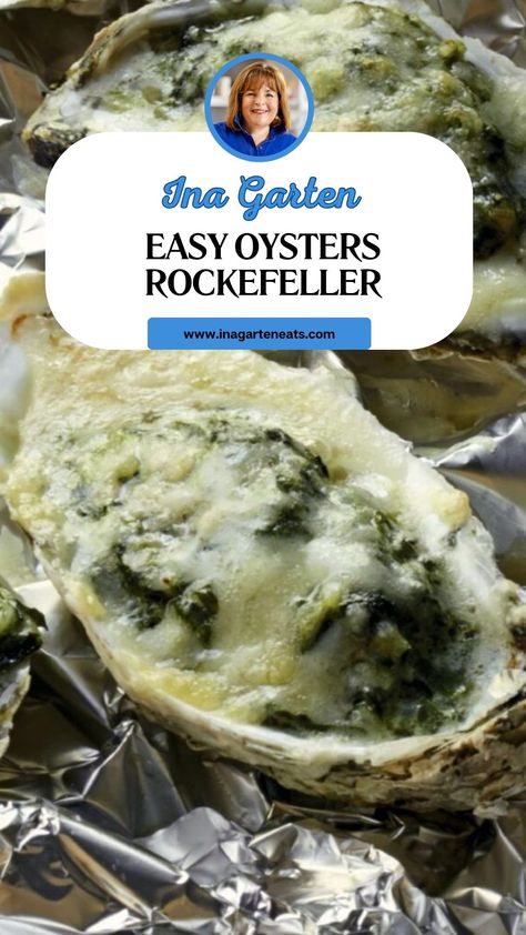 Ina Garten Easy Oysters Rockefeller Ina Garten Oysters Rockefeller, Oyster Rockefeller Recipe No Shell, Oyster Rockefeller Recipe Baked, Fresh Oyster Recipes, Oyster Rockefeller Recipe, Oyster Roast Party, Oyster Rockefeller, Baked Oyster Recipes, Oysters Rockefeller Recipe