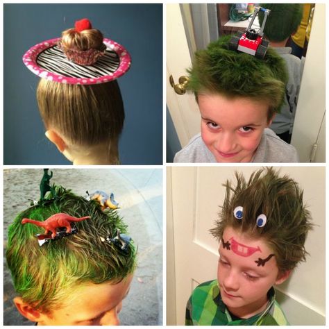 30 CRAZY HAIR IDEAS FOR KIDS- these are awesome!!  My kids love crazy hair day! Crazy Hair Ideas, Crazy Hair Boys, Crazy Hair For Kids, Clown Hair, Short Hair For Boys, Funny Hair, Wacky Wednesday, Hair Stylist Gifts, Wacky Hair Days