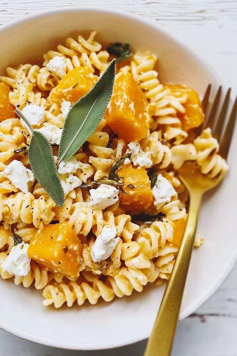 Savory Butternut Squash Baked Feta Pasta Butternut Squash Baked, Pasta With Butternut Squash, Savory Butternut Squash, Easy Butternut Squash, Baked Feta Pasta, Creamy Feta, Butternut Squash Pasta, Baked Feta, Baked Squash