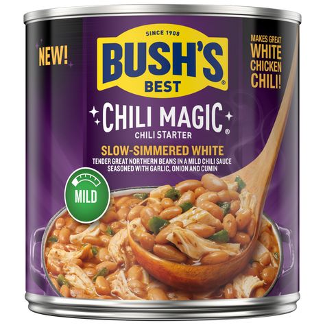 Slow-Simmered White Chicken Chili | BUSH’S® Beans Chili Magic Recipe, Chili Starter Recipe, Easy White Chili, Chili Magic, Chili Starter, Making Chili, Chili Dinner, Chili Beans, Chili Verde