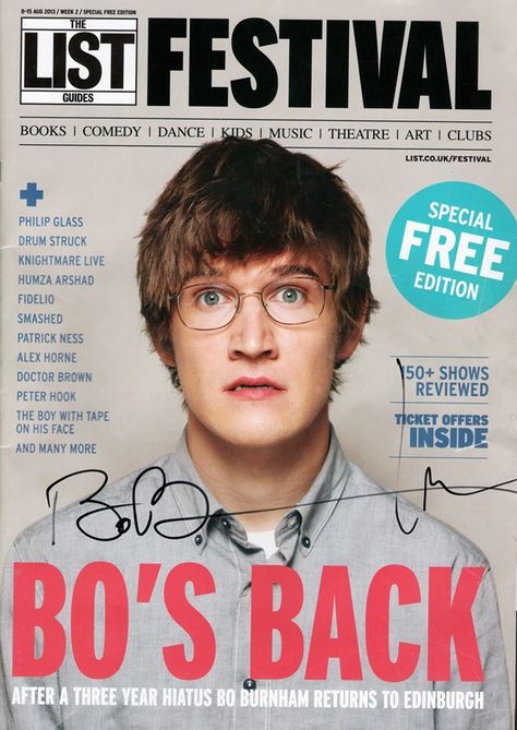 Bo Burnham Poster, Philip Glass, Dr Browns, Bo Burnham, The List, Edinburgh, Books, Music