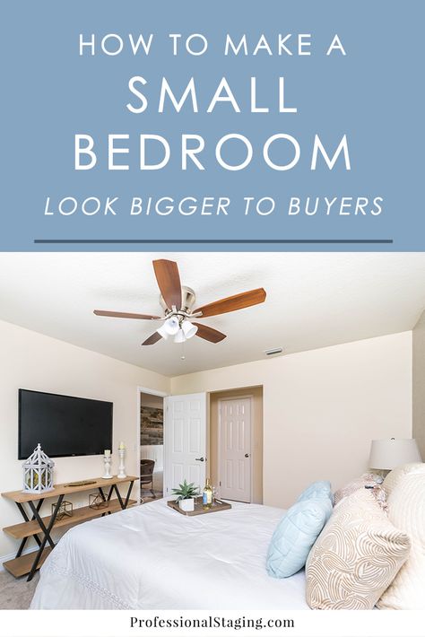 If you're worried about the small bedrooms in your home turning off buyers, follow these easy home staging tips to make them appear more spacious. Staging A Small House To Sell, Small Bedroom Look Bigger, Staging House, Guests Bedroom, Staging Inspiration, Home Staging Ideas, Staging Business, House Staging, Sell House