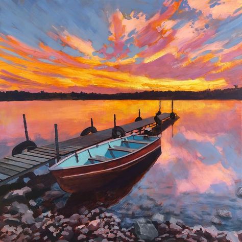 ... New England Landscape, England Landscape, Carmel Beach, Colorful Landscape Paintings, Small Sailboats, Winter Sky, Lake Sunset, Wood Panels, Dog Beach