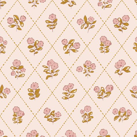 Vintage Floral Harlequin with hand drawn pink flowers and mustard little leaves. This delicate design creates a sense of heartwarming nostalgia, perfect for adding a touch of vintage charm to any room! 20.5 inch vertical repeat of the design 20.5 inches wide and available in lengths of 3, 6, 9 or 12 feet Perfect for upgrading rooms, temporary spaces, bookshelves and more! Matte finish Made in USA Removable Wallpaper with a subtle canvas texture, designed for easy DIY application and removal. Bes Dainty Floral Wallpaper, Small Print Wallpaper, Vintage Textiles Patterns, Guest Room Wallpaper, Bible Painting, Coquette Cottage Core, Hydrangea Wallpaper, Girl Nursery Wallpaper, Floral Wallpaper Nursery