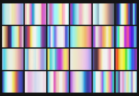 Rainbow metallic gradients with holographic colors vector templates Vector | Premium Download Holographic Gradient, Hologram Colors, Doodle Art For Beginners, Sacred Geometry Patterns, Collection Illustration, Rainbow Metal, Stem For Kids, Geometry Pattern, Color Palate