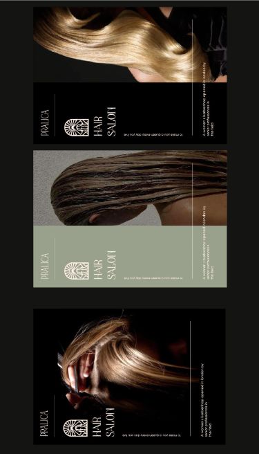 Modern Femenine PRALICA Logo & Brand Identity for Hair Gallery | Hair Salon Branding Design designlogo #graphicsdesign #logowow #designlove. Salon Branding Design, Hair Poster Design, Hair Salon Branding, Logo Submark, Loyalty Card Design, Hair Logo Design, Hair Poster, Lux Hair, Beauty Salon Posters