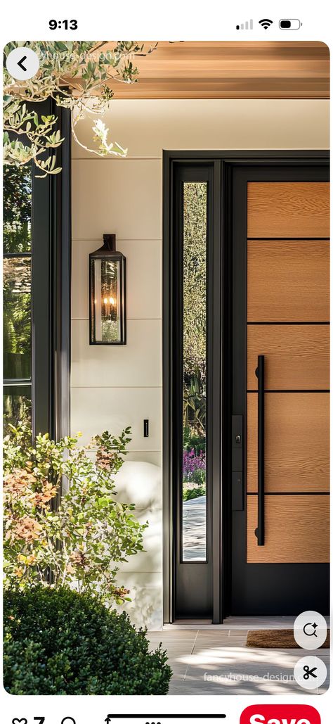 Single Front Door With One Sidelight, Single Door Entrance Design, Contemporary House Entrance Door, Modern Farmhouse Front Doors, Main Door Design Modern Front Entry, Door Design Color, Oversized Front Door, Front Entrance Exterior, Modern Front Door Design