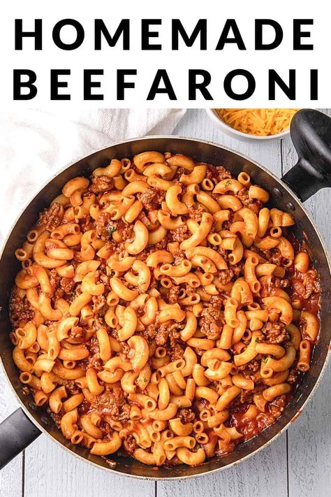 Looking for the best beefaroni recipe? You’ll love this version made with elbow macaroni, ground beef, tons of tomato flavor. Top it with sharp cheddar for a cheesy skillet or casserole main dish ready in about 30 minutes. Recipes With Elbow Noodles, Easy Beefaroni Recipe, Homemade Beefaroni Recipe, Homemade Beefaroni, Elbow Pasta Recipes, Elbow Macaroni Recipes, Beefaroni Recipe, Beef Macaroni, Macaroni Recipes