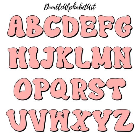 Scrapbooking Letters, Different Letter Fonts, Cute Fonts Alphabet, Groovy Chick, Chick Shirt, Bubble Letter Fonts, Groovy Art, Font Png, Creative Book Covers