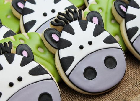 Safari Jungle Cookies Jungle Cookies, Birthday Invitation Sample, Zebra Cookies, Safari Cookies, Edible Cupcake Toppers, Sugar Cookie Designs, Jungle Birthday, Safari Jungle, Baby Cookies