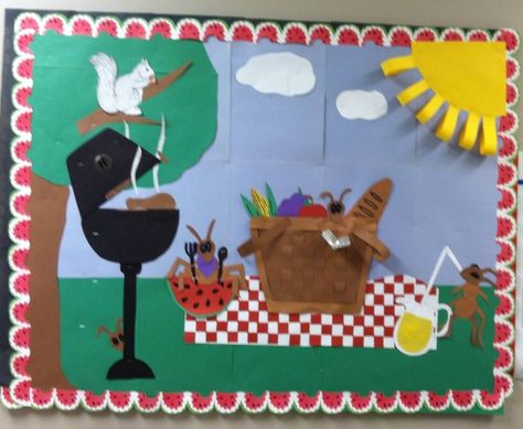 Summer Bulletin Board at the nursing home. Home Bulletin Board Ideas, Bulletin Board Ideas Nursing, Nursing Home Bulletin Board Ideas, Picnic Bulletin Boards, June Bulletin Board Ideas, Home Bulletin Board, June Bulletin Board, Thanksgiving Bulletin Board Ideas, August Bulletin Boards