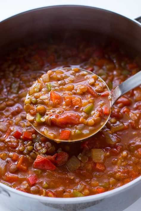 Lentil Stuffed Pepper Soup Recipe By OhMyVeggies.com Lentil Stuffed Peppers, Stuffed Pepper Soup Recipe, Soup Night, Pepper Soup Recipe, Cozy Soups, Vegan Instant Pot Recipes, Stuffed Pepper, Pepper Soup, Comfort Soup