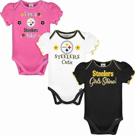 Fit: True to size. Order usual size. Jersey Dress Girl, Steelers Baby, Steelers Girl, Gerber Baby, Fabric Tape, Short Sleeve Bodysuit, Nfl Teams, Toddler Sizes, Pair Of Pants