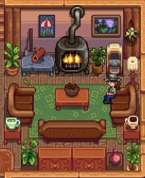 Kitchen Ideas Stardew Valley, Cellar Design Stardew Valley, Farmhouse Stardew Valley, Stardew Valley Farm Interior, Stardew Valley Nursery Ideas, Stardew Valley Farmhouse Interior, Cellar Stardew Valley, Stardew Valley Farmhouse Design, Stardew Valley Campfire Area