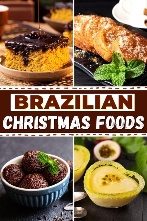 These Brazilian Christmas foods will bring some excitement to your traditional holiday feast! From chocolate trifle to roasted pork to potato salad, don't hesitate to make all of these tasty dishes. Brazil Christmas Food, Brazilian Christmas Desserts, Brazil Dinner Recipes, Brazilian Christmas Traditions, Brazilian Party Food, Brazilian Christmas Food, Brazil Nuts Recipes, Christmas Food Around The World, Brazilian Dinner Recipes