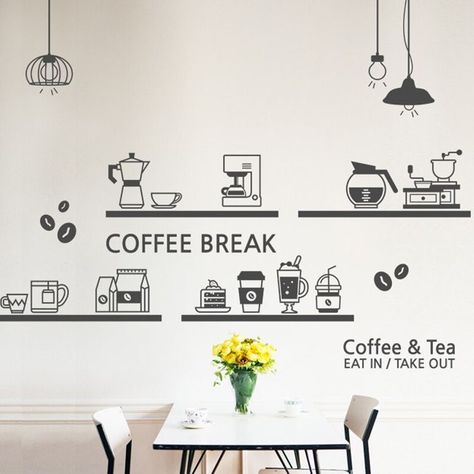 Kitchen Wall Art Stickers, Cafe Ice Cream, Ice Cream Bread, Mural Cafe, Cream Bread, Doodle Wall, Drink Shop, Western Restaurant, Coffee Wall Art