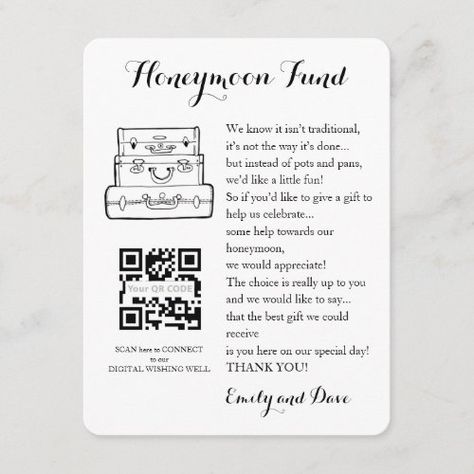 $ 2.46 | Honeymoon fund request wedding QR CODE - wishing well card, template, gift registry card, wedding insert, wedding registry idea, luggages, honeymoon fund, travel fund request, qr code, qr link request Honeymoon Fund Shower, Honeymoon Fund Wording, Wedding Honeymoon Fund, Honeymoon Fund Sign, Honeymoon Shower, Wedding Qr Code, Honeymoon Registry, Wedding Fund, Travel Fund