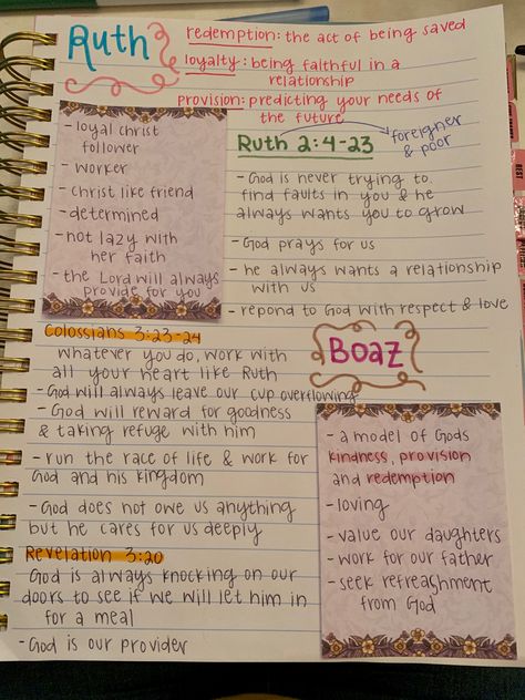 Christian Notebook Ideas, Ruth Bible Study, Ruth Boaz, Ruth Bible, Journal Bible Quotes, Bible Journal Notebooks, Verses Bible, Journal Bible, Bible Journal Notes