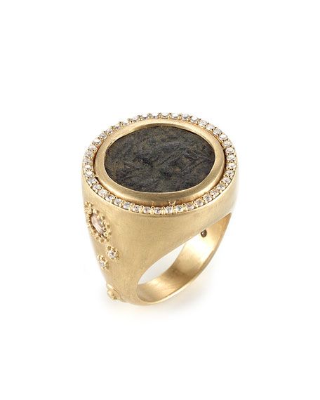 COOMI ANTIQUITY 20K COIN RING WITH FULL DIAMOND BEZEL. #coomi # Ancient Roman Glass, Yellow Jewelry, Engagement Sets, Coin Set, Coin Ring, Hoop Earring Sets, Popular Jewelry, Ancient Coins, Bangle Set