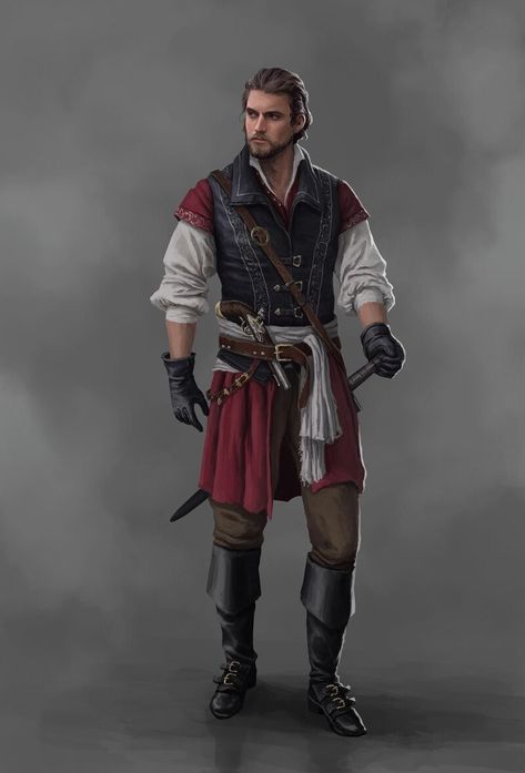 Pirate Character Art Male, Male Pirate Character Design, Brian Matyas, Pirate Art, Fantasy Role Playing, Dungeons And Dragons Characters, Fantasy Male, Fantasy Armor, Fantasy Warrior