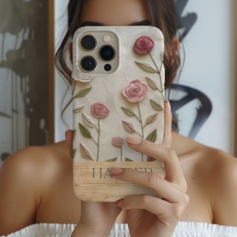 **Please Note:  This is a tough phone case printed with lovely embroidered flowers on a vintage look background  🌼Embrace the beauty of fresh summer aesthetic with our Personalized Embroidery PRINT Phone Case.  Designed with sophistication in mind, this floral phone cover features a print of rose plants on a silky vintage look background perfect for anyone who loves a sophisticated touch of cottagecore aesthetic. 🌼Crafted from 100% polycarbonate with a 100% TPU lining, each case provides not only beauty but also functionality with dual-layer protection and impact resistance. Choose between a glossy or matte finish to personalize your style. Each case supports wireless charging (Not MAG Safe) and offers clear, open ports for easy connectivity. 🌼Wrap your phone in cottagecore elegance -- Embroidery Phone Cover, Embroidered Phone Case, Cute Iphone Cases, Embroidery Print, Name Embroidery, Pretty Phone Cases, Floral Phone Case, Print Phone Case, Fresh Summer