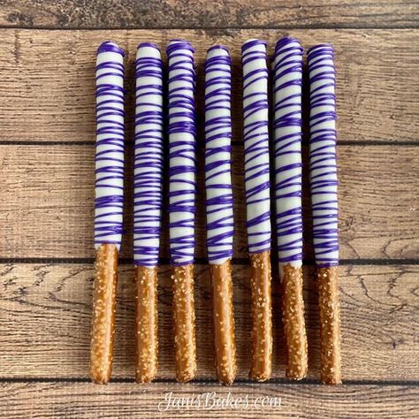 Purple Chocolate Covered Pretzels, Purple Pretzel Rods, Galaxy Pretzel Rods, Blue Chocolate Covered Pretzels, Blue And White Chocolate Covered Pretzels, Pink And Purple Chocolate Covered Pretzels, Dipped Pretzel Rods, Purple Chocolate, Dipped Pretzels