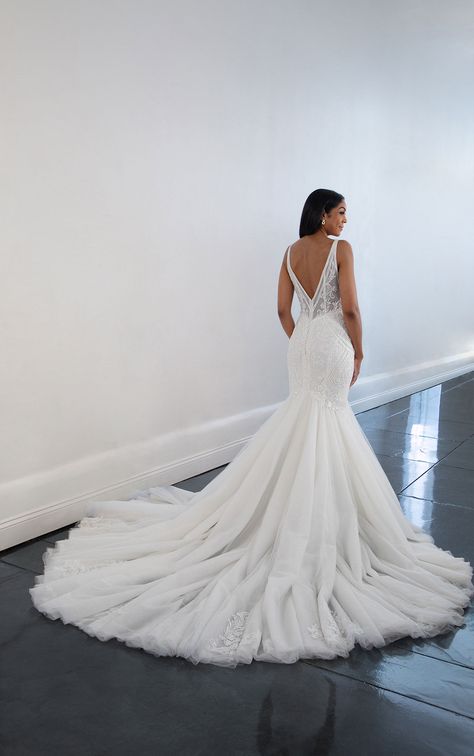 Elegant Beaded Lace Fit-and-Flare Wedding Dress with Sparkle Tulle Skirt Beaded Lace Mermaid Wedding Dress, Fit And Flare Wedding Dress Tulle, Form Fitting Wedding Dress Long Train, Mermaid Flare Wedding Dress, Fluffy Mermaid Wedding Dress, Dramatic Train Wedding Dress, Mermaid Sparkle Wedding Dress, Fit And Flare Wedding Dress With Straps, Glitter Wedding Dress Sparkle Mermaid