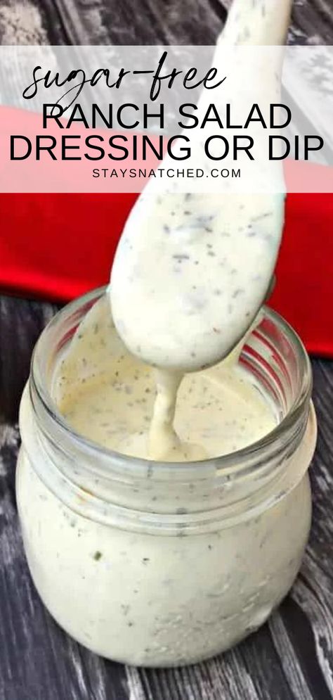 This Easy Sugar Free Ranch Salad Dressing is the best, quick recipe out there! When you make your own ranch dressing, you can control the quality and quantity of the ingredients you use, which means you know exactly what is in it. Plus, it's fresh and delicious! Use this for salads, wings, or as a dip! Paleo Ranch Dressing Recipe, Dairy Free Ranch Recipe, Dairy Free Ranch Dressing Recipe, Sugar Free Salad Dressing, Gluten Free Ranch Dressing, Paleo Ranch Dressing, Sugar Free Dressing, Dairy Free Ranch, Low Carb Ranch Dressing