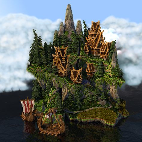 Viking Island by Notux Villa Minecraft, Construction Minecraft, Crafts By Month, Minecraft Structures, Minecraft Castle, Minecraft Medieval, Minecraft City, Minecraft Plans, Minecraft Tips