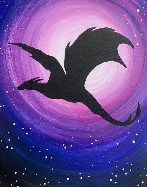 Dragon Sky, Night Dragon, Art Step By Step, Painting Instructions, Dragon Silhouette, Christchurch New Zealand, Silhouette Painting, Family Painting, Oil Pastel Drawings