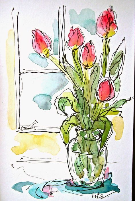 что рисовать - цветы Art Du Croquis, Cat Air, Watercolor Pictures, Watercolour Inspiration, Watercolor Sketchbook, Watercolor Flower Art, 수채화 그림, Lukisan Cat Air, Watercolor Flowers Paintings