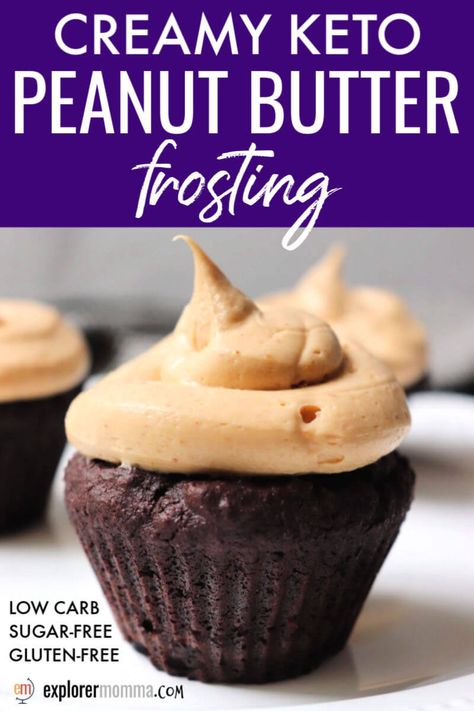 Decadent creamy keto peanut butter frosting is perfect for a low carb birthday cake or gluten-free cupcakes. Easy to make and full of peanut flavor, it's a favorite treat for a keto diet. #ketorecipes #ketodesserts #ketofrosting Keto Peanut Butter Frosting, Low Carb Birthday Cake, Low Carb Birthday, Keto Birthday Cake, Peanut Butter Icing, Keto Peanut Butter, Postre Keto, Low Carb Peanut Butter, Gluten Free Cupcakes