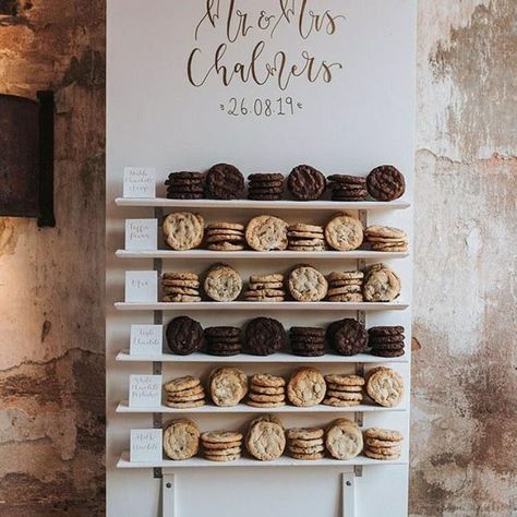 Wedding Walls, Cookie Wall, Cookie Wedding, Reception Desserts, Cookie Display, Wedding Welcome Gifts, Most Popular Desserts, Wedding Cake Tops, Giant Cookie