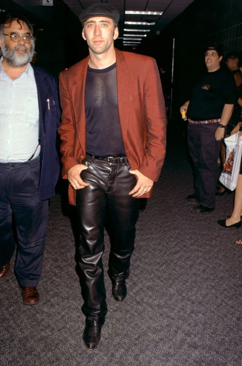 Nicolas Cage, Our Inspirational Leather Daddy Leather Daddy, Nic Cage, Levi 501s, Best Leather Jackets, Leather Pants Outfit, Pants Outfit Men, Classy Outfits Men, Mens Leather Pants, Lycra Men